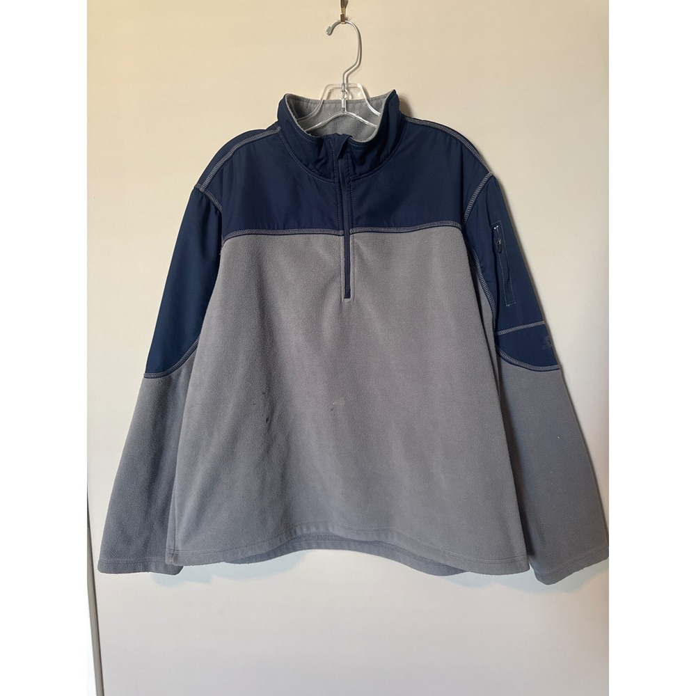 Starter Mens XL Quarter Zip Fleece Pullover Grey Navy Colorblock RM49131